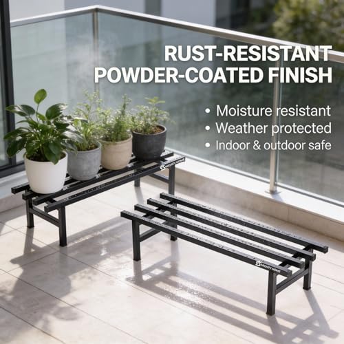 Image of Mighty Home Iron Plant Stand Set of 2, Black, Durable Metal Rack for Indoor & Outdoor Decor, Heavy Duty Construction, Rust-Resistant Finish, Space-Saving Plant Holder for Home, Balcony & Garden