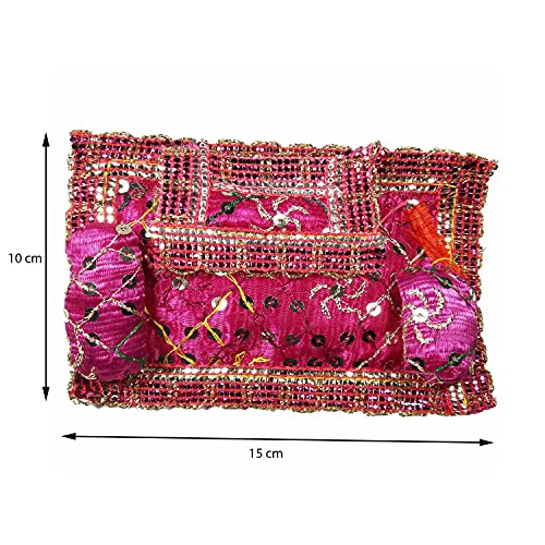 Image of Salvus App SOLUTIONS Completely Handmade Sitara Work laddu Gopal assan, laddu Gopal Gaddi, assan for Krishna, Krishna Janmashtami Shringar, Size - 6x4 Inches, Color-Pink