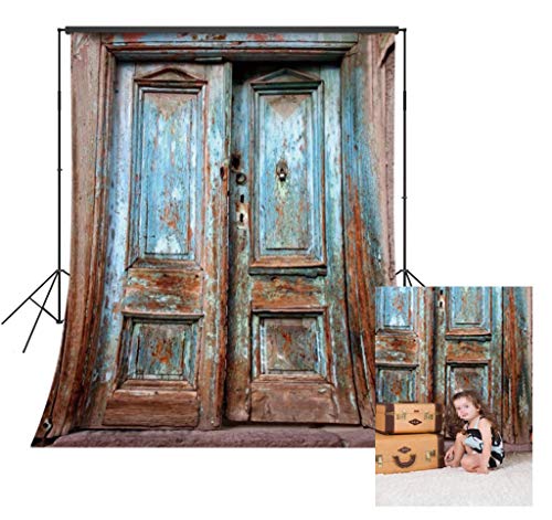 LB 5x7ft Vinyl Vintage Shabby Backdrop Rustic Farmhouse Old Door Backdrops for Photography Kids Baby Portraits Photo Booth Shoot Video Studio Props