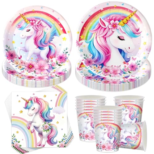 Sunshine smile Einhorn Geschirr Set,50 Stück Einhorn Teller...