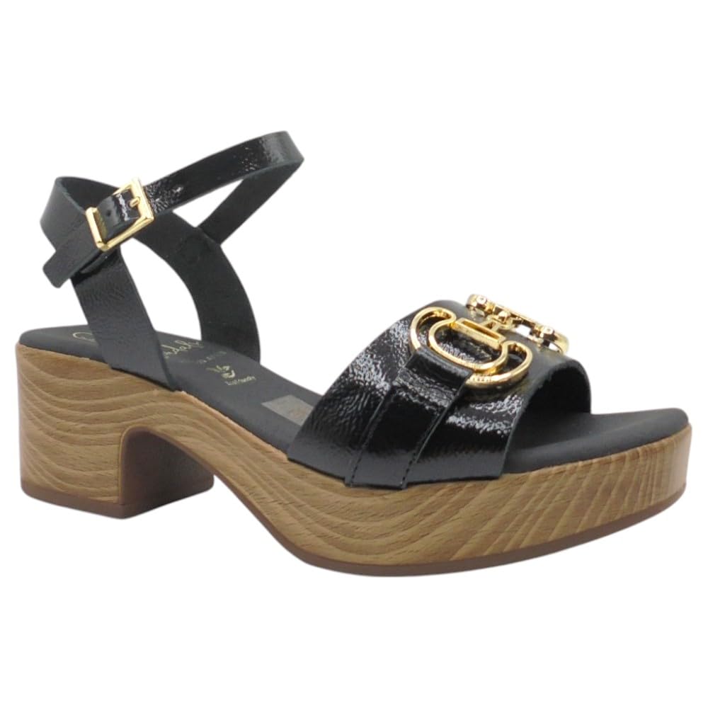 Oh! My Sandals - 5626 Sandalias de Mujer Negro con Tacón Medio 5 cm, Plataforma 2 cm, Piel Natural, Hebilla Decorativa, Hechas en España, Cómodas y Elegantes para: Mujer