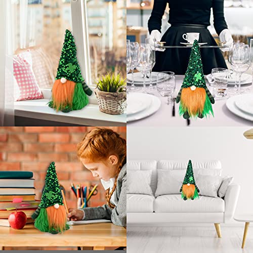 Mabejmart St Patrick Day Gnome Ornaments Good Luck Plush Clover Irish Dwarf Figurines Table Gnome Handmade Swedish Tomte, Elf Decoration Gnomes Decor((1Pc Sequins Hat) #TOP5