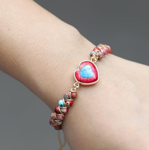 Faiyi Handmade Boho Wrap Bracelets Natural Stone Bead String Adjustable Bracelet Jewelry Gifts For Women And Girls(Red) #TOP1