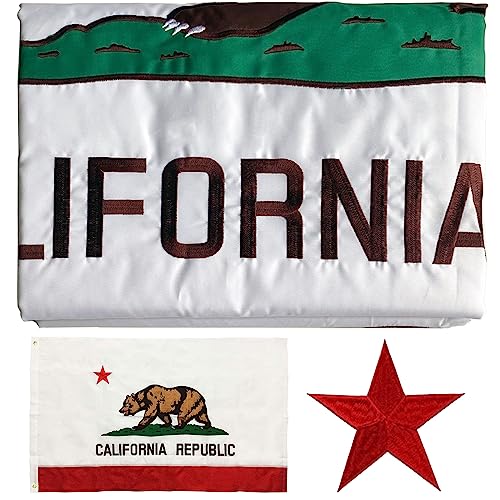 Embroidered California State Flag 3x5 Outdoor- 3Ply Heavy Duty 300D Nylon(All Weather)- Cali CA Flag 3x5-2 Brass Grommets & 4 Rows Stitched