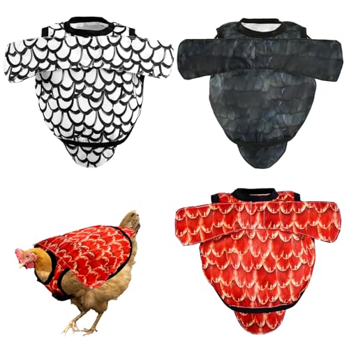 BOXOB 3uds Silla Montar para Gallinas, 3 Estilos Delantal Gallinas Protector de Espalda con Correas Ajustables Delantales para Chaleco Chaqueta y Silla Montar