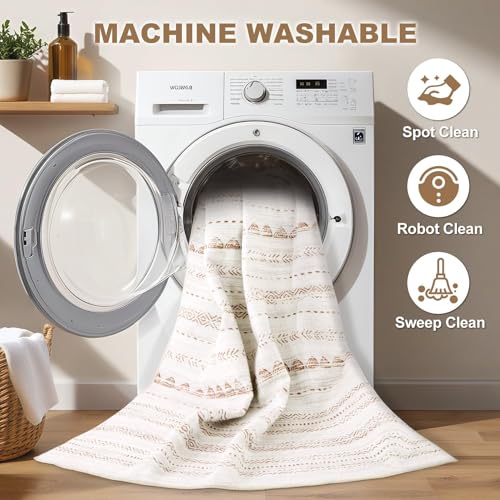 Nakagishi Area Rug Living Room Rugs: 3x5 Soft Machine Washable Boho Neutral Farmhouse Stain Resistant Moroccan Indoor Carpet for Bedroom Nursery Kids Entryway Kitchen Entry Bedside Home House- Brown