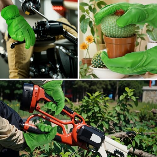 Image of Leather Work Gloves for Men & Women, Reinforced Durable Gardening Gloves,Cowhide Work Gloves,Puncture & Cut Resistant (Green, X-Large)
