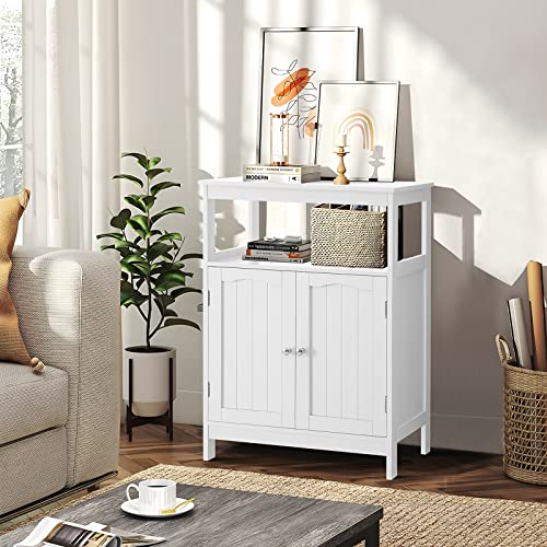Iwell Bathroom Floor Cabinet, Bathroom Storage Cabinet With Double Door & Adjustable Shelf, Wooden Standing Cabinet For Bathroom Living Room Bedroom, White #TOP3