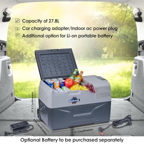 Image of Rockwell 27Ltr Car Cooler /Freezer, Portable Fridge for Outdoor Adventures, 5 Year Warranty, 240V AC Power Cord & 12V Car Adapter (RMC30S, Grey)