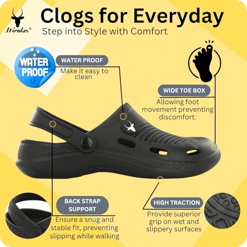 Image of Hirolas Men's Fluffy Black Eva Cushioned Strap Clogs