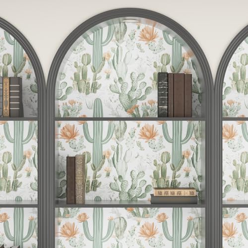 BOKEBEVE White Green Cactus Wallpaper Peel and Stick Boho Leaf Wall Paper Botanical Contact Paper for Cabinet Backsplash Children\'s Room Removable Renter Friendly 17.5 x 393.5In - Thumbnail 6