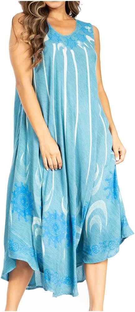 Sakkas Starlight Fourth Women's Tie Dye Caftan Tank Dress/Cover Up Beach Kaftan