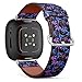 CJBROES Replacement Leather Watch Band, Compatible with Fitbit Versa 3 and Fitbit Sense of Wristband Bracelet Accessory - Pink Blue Tea Leaves
