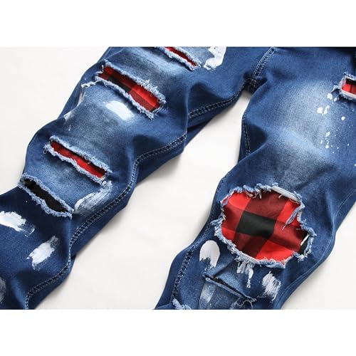 Men Slim Fit Ripped Patches Jeans Patch Ripped Regular Fit Jean Destroyed Motorcycle Denim Pants4