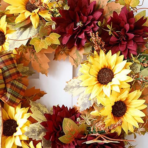 Simulated Plant Bow Tie Retro Lightweight Sunflower Wreath for Autumn Decor - image 3