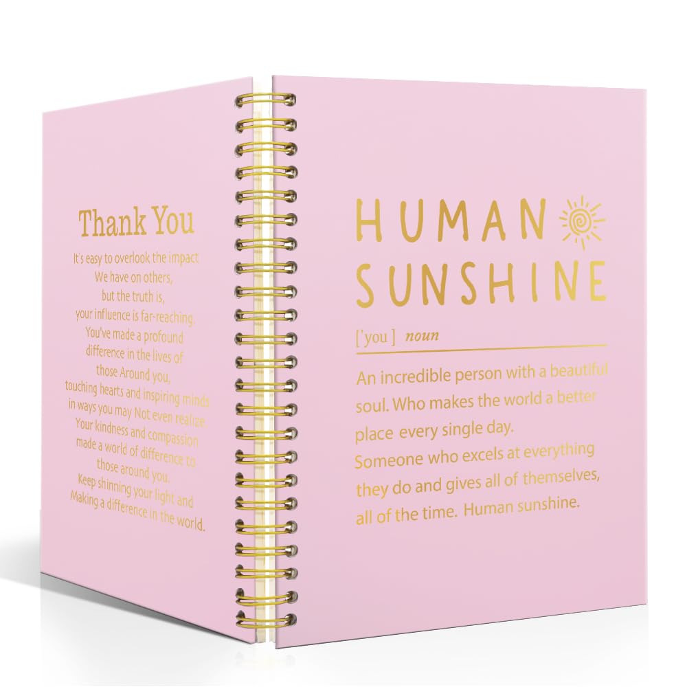 XQLZY Human Sunshine Definition Pink Spiral Double Sided Notebook -160 Blank Pages - Thank You Retirement Gifts for Leaders Teachers Coaches Mentors- Friendship Gifts for Women Work Bestie