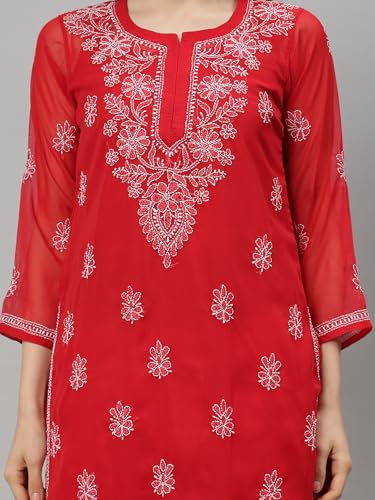 Image of Seva Chikan Hand Embroidered Lucknowi Chikankari Georgette Kurta with Inner Slip SCL4711