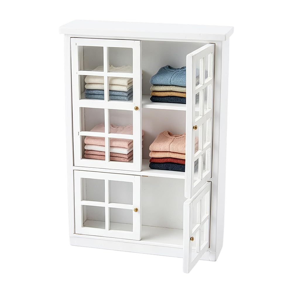 FINGERINSPIRE Dollhouse Bookshelf 130x40x185mm White Mini House Cabinet Wooden Miniature Furniture Small Cabinet Dollhouse Accessories for Mini Collection Showcase and Room Decor