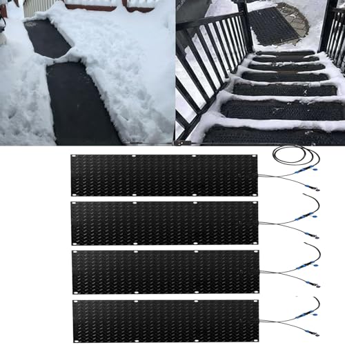加熱式融雪マット 屋外用、階段用融雪マット 1/2/3/4/5枚冬季除雪用 110V 滑り止めゴム 、凍結防止 積雪防止 スリップ防止 転倒防止、屋外、段差、出入り口、歩道、通路、玄関、車道用、電源コード付き、溶解速度3インチ/時間(4枚,30*60cm)
