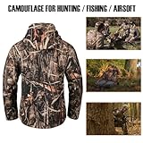 CARWORNIC Herren Camo Ruhige Jagdjacke Wasserdicht Softshell Fleece Gefüttert Camouflage Outdoor Wandern Angeln Mantel, Schilf Camo, XL