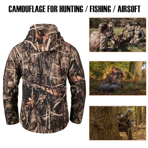 CARWORNIC Men\'s Camo Quiet Hunting Jacket Waterproof Softshell Fleece Lined Camouflage Silent Hunting Clothes Windproof Outdoor Work Safari Hiking Fishing Coat - Thumbnail 4