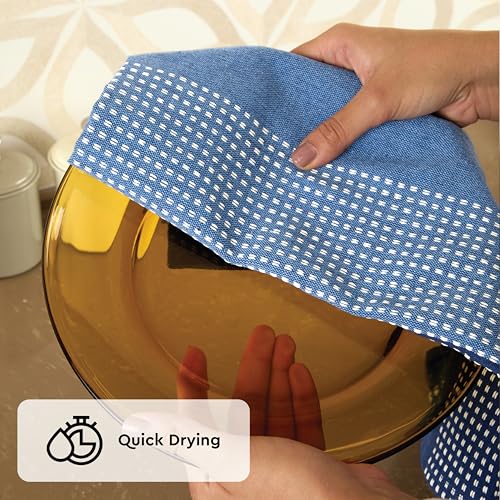 Image of Encasa XO Cotton Kitchen Towel Set - Super Absorbent 70x45 cm Tea Towels & Dish Cloths for Washing Up, Drying Dishes, and Cleaning - Ultra Soft and Durable - Pack of 4 - Blue