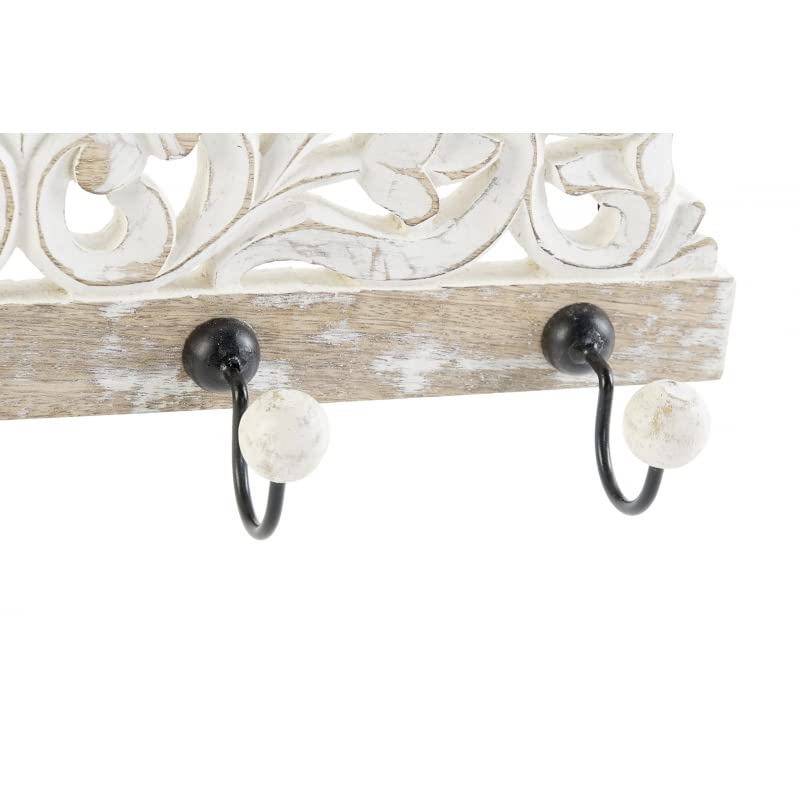 D,casa Appendiabiti da parete manico in legno intagliato metallo 4 ganci - 40x9x13 cm
