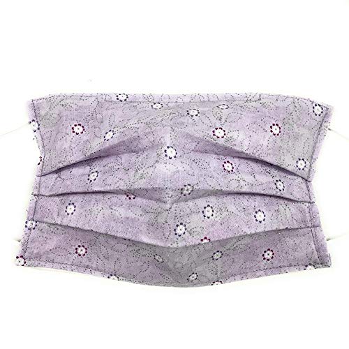 Pleated Pale Purple Lilac Face Mask, Silver Glitter Daisy Floral Flower, 100 cotton