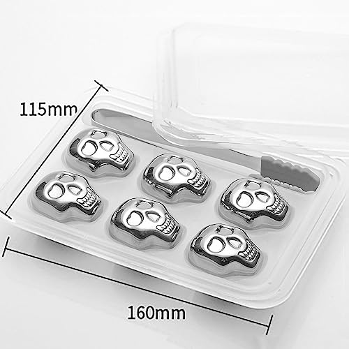 EnMart 6 Stück Totenkopf-Eiswürfel aus Edelstahl, wiederverwendbare Whisky-Kühlsteine, steigern Ihren Trinkgenuss, für Weinliebhaber