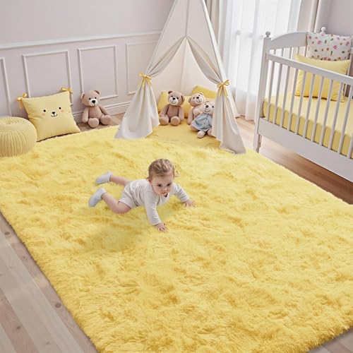 Yellow Rug for Bedroom Shag Area Rugs 4x6 Fluffy Living Room Plush Carpet Non Slip for Nursery Kids PlayRoom Light Color