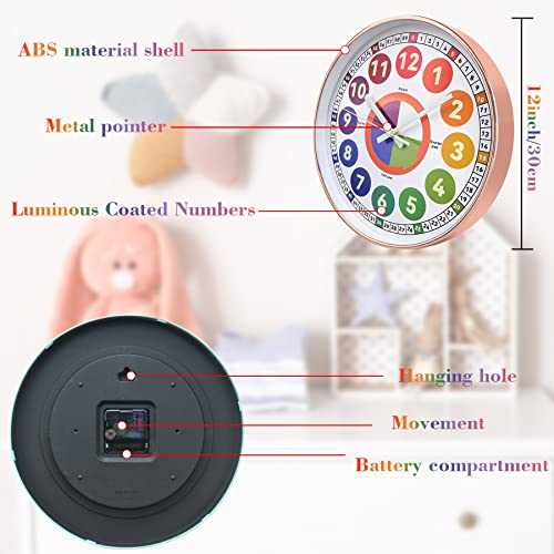 DORBOKER Glow in The Dark Wall Clock for Bedroom 12 Inch Silent Night Light Kids Wall Clock - Image 3