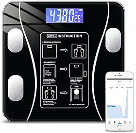 Balança Digital Bioimpedância Premium Bluetooth com App Saúde iOS Android para IMC Gordura Corporal Massa Muscular Massa Óssea Água Corporal Taxa Metabólica BMR Alta Precisão Vidro Temperado LED Luxo