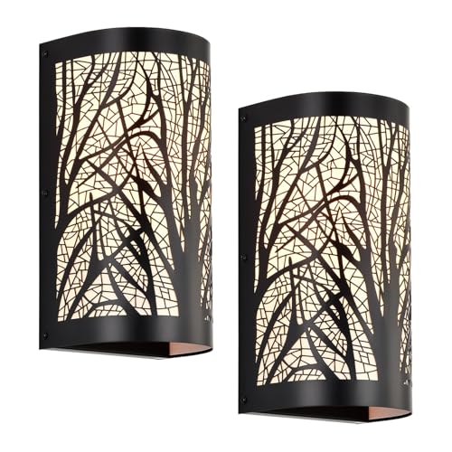 Image of Rustic Industrial Farmhouse Wall Sconces Set of 2, Hardwired Metal Tree Branch Vintage Wall Light Fixtures with White Parchment Shades, 1-Light E26 Indoor Living Room Bedroom Hallway