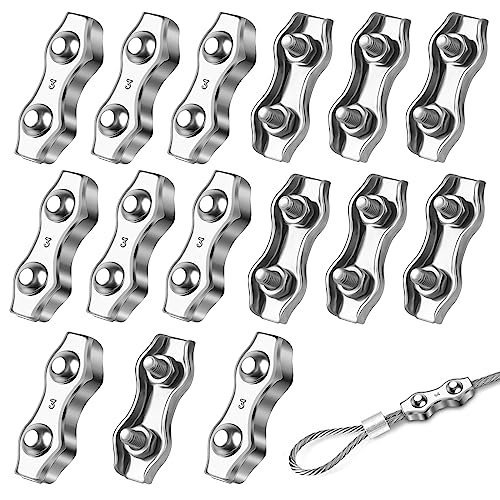 15 Pcs Serre-câbles M3 Pinces à Câble en Acier Inoxydable 304 Clips de Câble Métallique Duplex Pince de Corde de Câble pour Corde à Linge l'industrie
