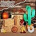 JellyArch 14 Pcs Western Cowboy Party Decorations Hay Bales Straw Boxes Cactus Inflatable Cowgirl Card Hat Horseshoe for Western Birthday Theme Party(Classic,Earthy Yellow)