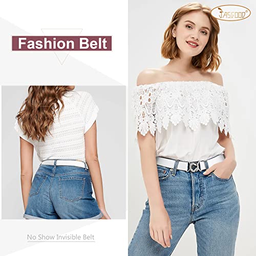 JASGOOD Women No Show Stretch Belt 2 Pack Adjustable Elastic Web Belt with Flat Buckle for Jeans Pants Casual Belts4