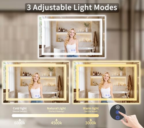 Image of 40 inchx60 inch LED Bathroom Mirror with Lights, Anti-Fog, Backlit + Front Lit, Dimmable, Led Vanity Mirror for Wall, Lighted Bathroom Mirror, 5 Colors, Shatter-Proof Tempered Glass
