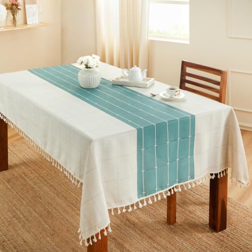 Image of Amazon Basics Tablecloth for Dining Table Cover, Microfiber Fabric Rectangle Tablecloth. 60x90 Inches 6 Seater (Teal Floral, 6 Seater)