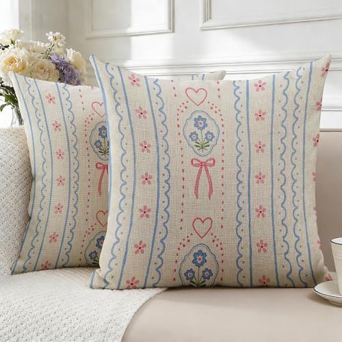 Cottage Chic Floral Heart And Bow Pattern Decorative Throw Pillow