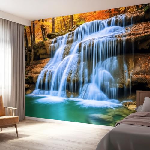 Générique Turquoise Papier Peint Intissé - Paysage Naturel Cascade De Montagne Imprimer Papier Peint Mural pour Salon Chambre Fond Décor TV, Photo Mural Art Tableaux Muraux 200 x 140 cm
