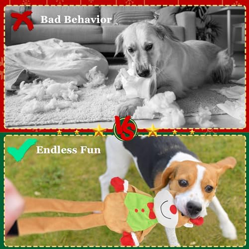 LECHONG 3-Pack Weihnachten Hundespielzeug, Hund Quietsche Spielzeug Plüsch Hund Kauspielzeug Bundle, interaktive Weihnachten Hundespielzeug für Welpen kleine mittlere große Hunde