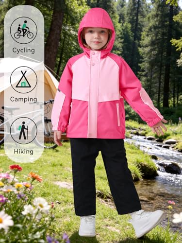 Image of Miipat Toddler Girls Rain Jacket Lightweight Waterproof Hooded Jackets Little Kids Windbreaker Outerwear Raincoats