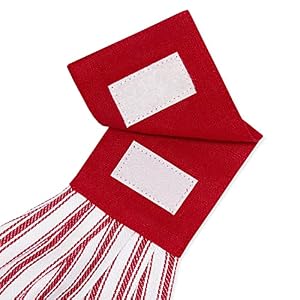 Cackleberry Home Tango Red and White Ticking Stripe Hanging Kitchen Dish Hand Towel Cotton with Button Accent, Set of 2 Cackleberry Home Tango Red and White Ticking Stripe Hanging Kitchen Dish Hand Towel Cotton with Button Accent Set of 2