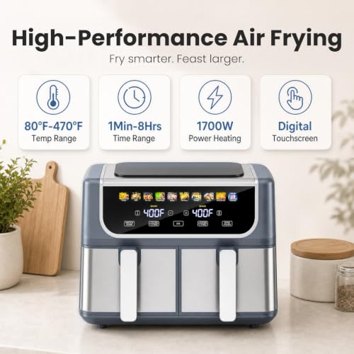 Image of OLIXIS Dual Air Fryers with 2 Baskets 9.5 Quarts Large Airfryer 10-in-1