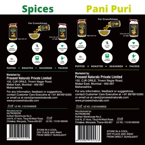 Image of Proseed Jowar Puffs (Spices & Pani Puri) | 150g x 2 Packs (Total 300g) | Slow Roasted & 100% Veg | No Refined Flour, Sugar & Trans-Fat | Gluten Free, No Palm Oil, Healthy Travel Friendly Millet Snacks