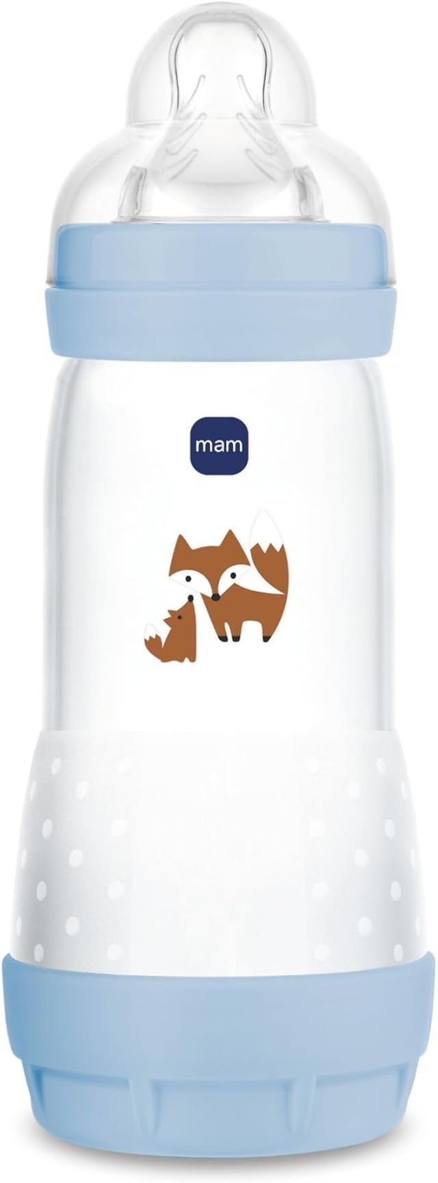 MAM Biberon Anticolica Easy Start 320 ml, Tettarella Misura 3, Azzurro | Da 4+ mesi, Valvola anticolica, Riduce bolle d'aria, Silicone SkinSoft, Allattamento misto, Autosterilizzante, Senza BPA/BPS