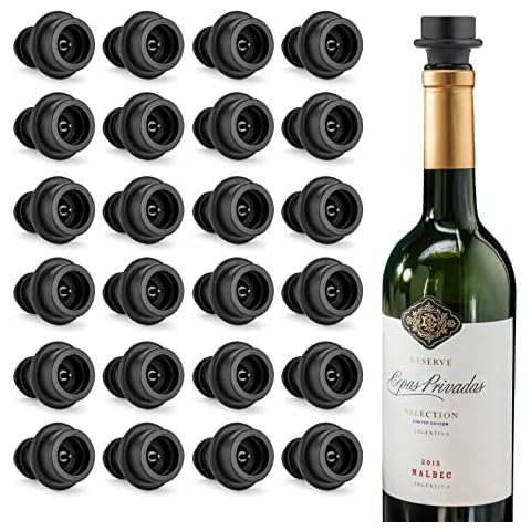 WOTOR Wine Saver Vacuum Stoppers, Wine Stopper, Reusable Bottle Sealer Keeps Wine Fresh, Black(24 stoppers) Cover