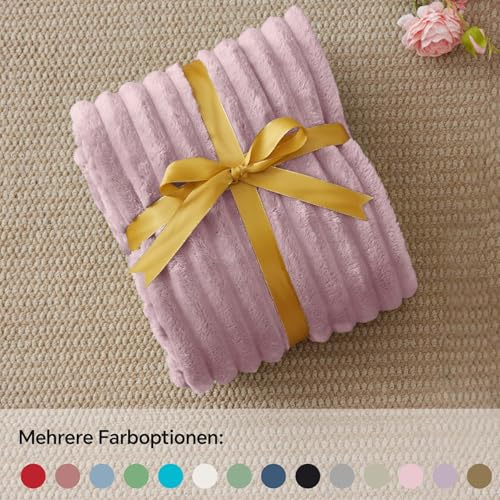 BEDELITE Kuscheldecke Flauschig Decke 150x200 - weiche XL Flanell Decken Beerenviolett für Couch, Deko Streifen Cord Fleecedecke als Couch Überwurf für Wohnzimmer, Twin Blanket Wide Use 6