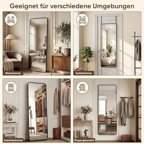 Antok 122x36cm Rechteckiger Türspiegel mit abgerundeten Ecken, Ganzkörperspiegel über der Tür, Hängespiegel,Wandspiegel, Standspiegel für Wohnzimmer, Ankleide, Schwarz