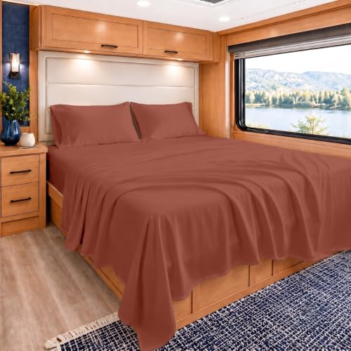 Kotton Culture Bed Sheets 4 Piece 100% Egyptian Cotton 600 Thread Count Soft Crisp Cooling Cotton Luxury Hotel Sheets Thick with 16" Inch Deep Pocket Snug Fit Sateen Weave(Burnt Orange,RV King)
